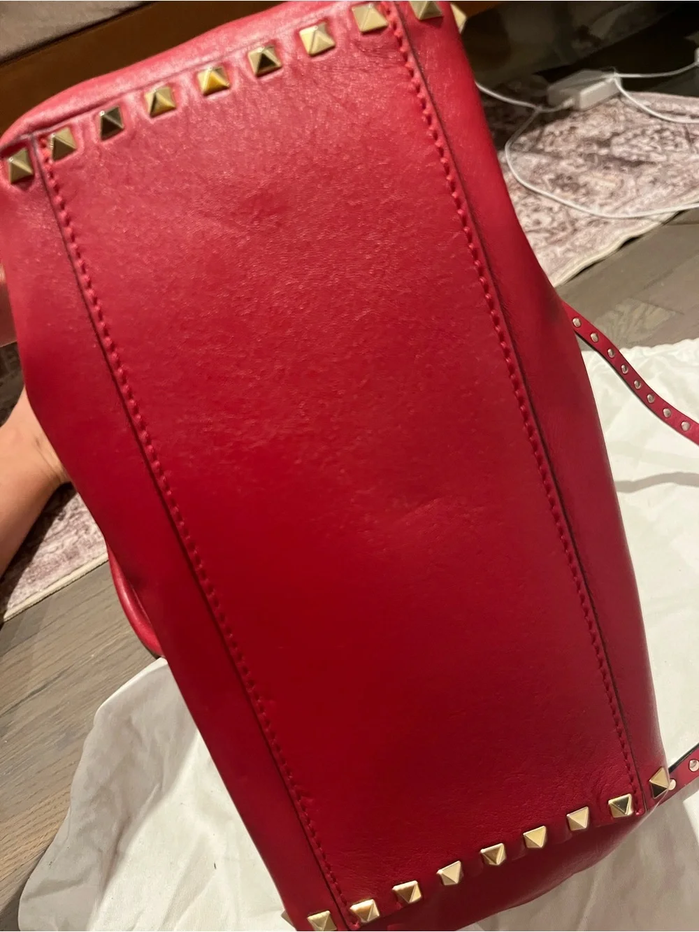 Valentino Garavani Rockstud Red Leather Tote